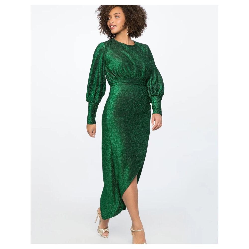 ELOQUII Emerald Green Sparkle Maxi Dress With Wrap Skirt NWT size 20